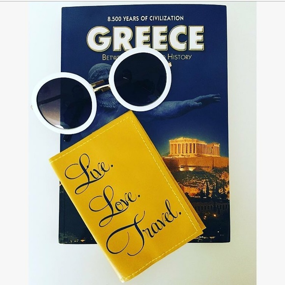 Leather passport cover, gold and blue. - Picture 1 of 1